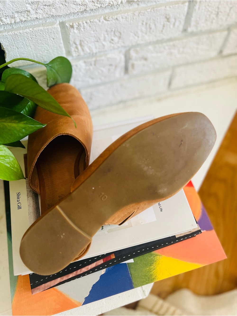 Madewell Cognac Leather Slip-On Mules - Picture 3 of 3